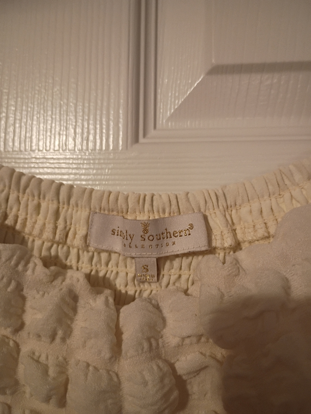 Simply Southern vory Textured Puff-Sleeve Maxi Bubble Dress Sz S - Picture 6 of 6